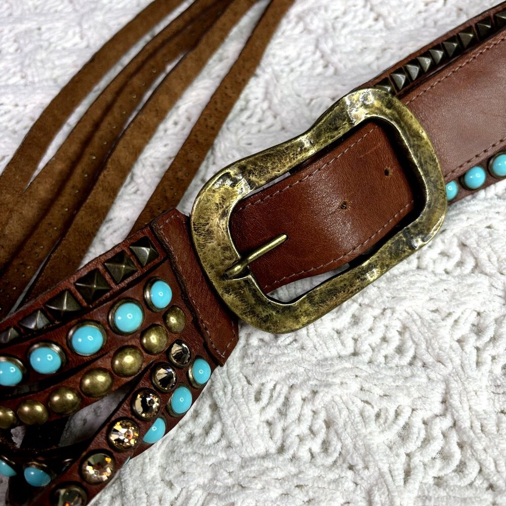 Leatherock RARE Preston 4 Strand Hip Belt Blue Brown Crystals Made in USA MINT - Picture 3 of 8